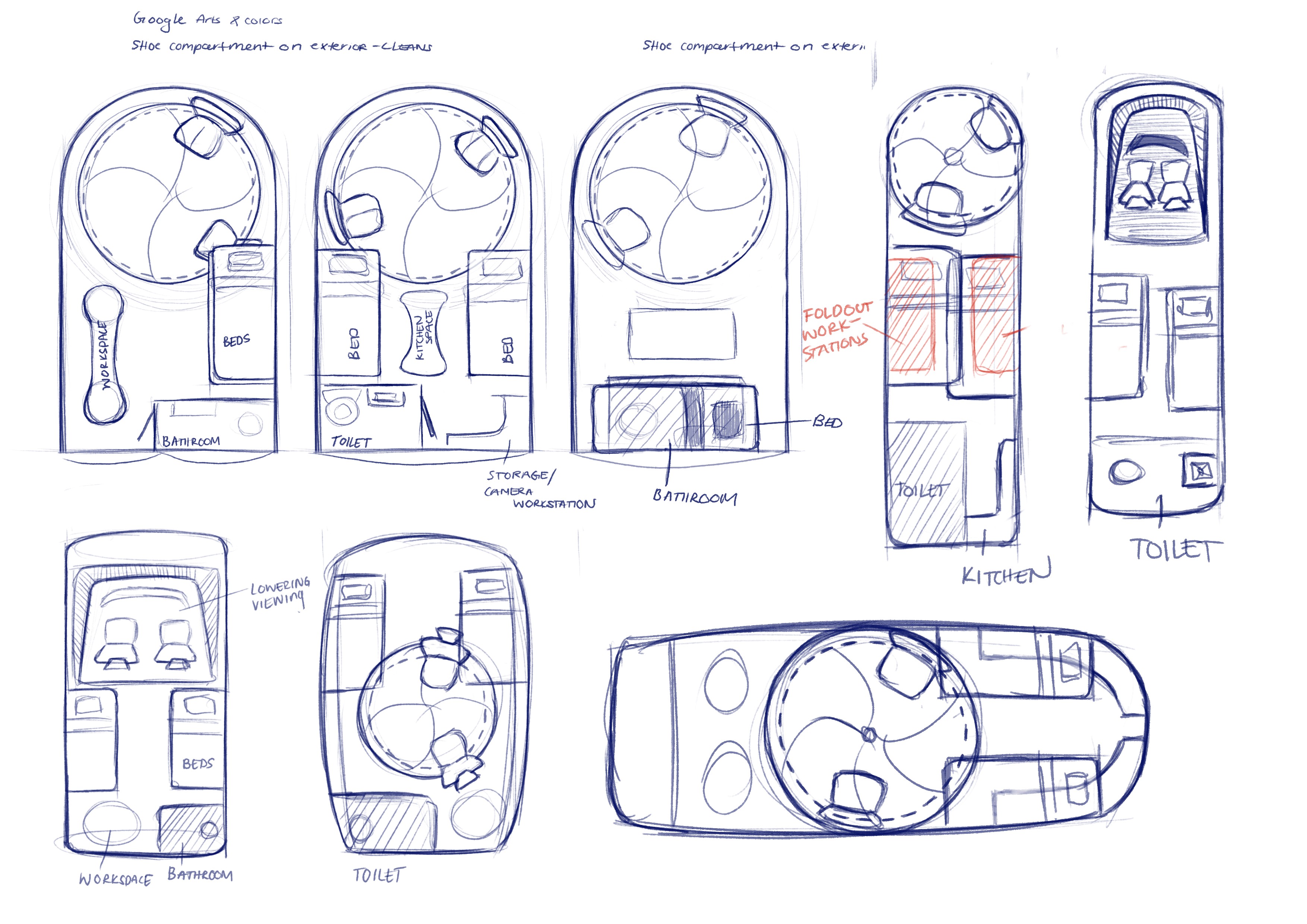 Concept development — pod floor plan variants